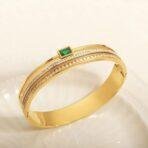 Stainless Steel Green Stone Bangle - Image 3