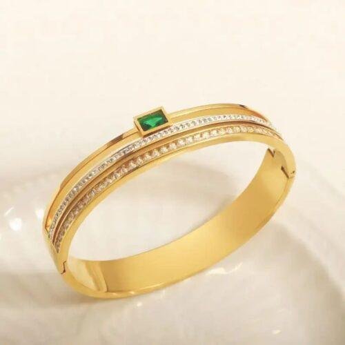 Stainless Steel Green Stone Bangle - Image 3