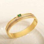 Stainless Steel Green Stone Bangle - Image 4