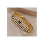Stainless Steel Green Stone Bangle - Image 2