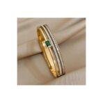 Stainless Steel Green Stone Bangle